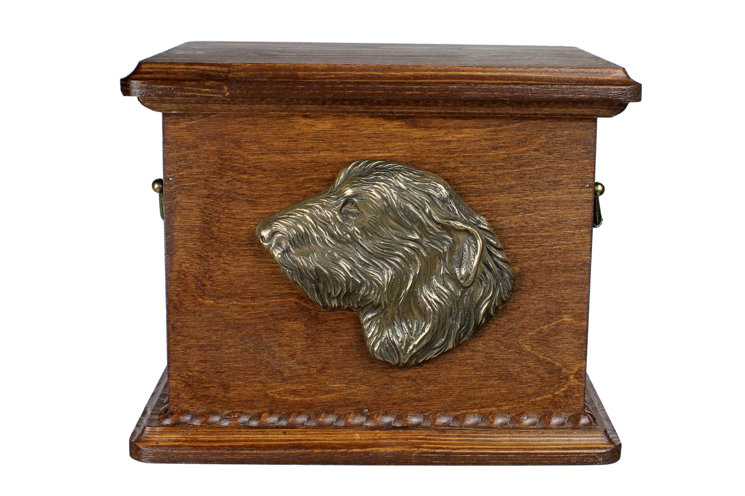 Art-Dog Urn for Dog Ashes - Handmade Memorial with Relief, Personalized Engraving, and Cold Cast Bronze Bust – Custom Pet Memorial Urn – 8.3x11.4x8.7” – Irish Wolfhound I