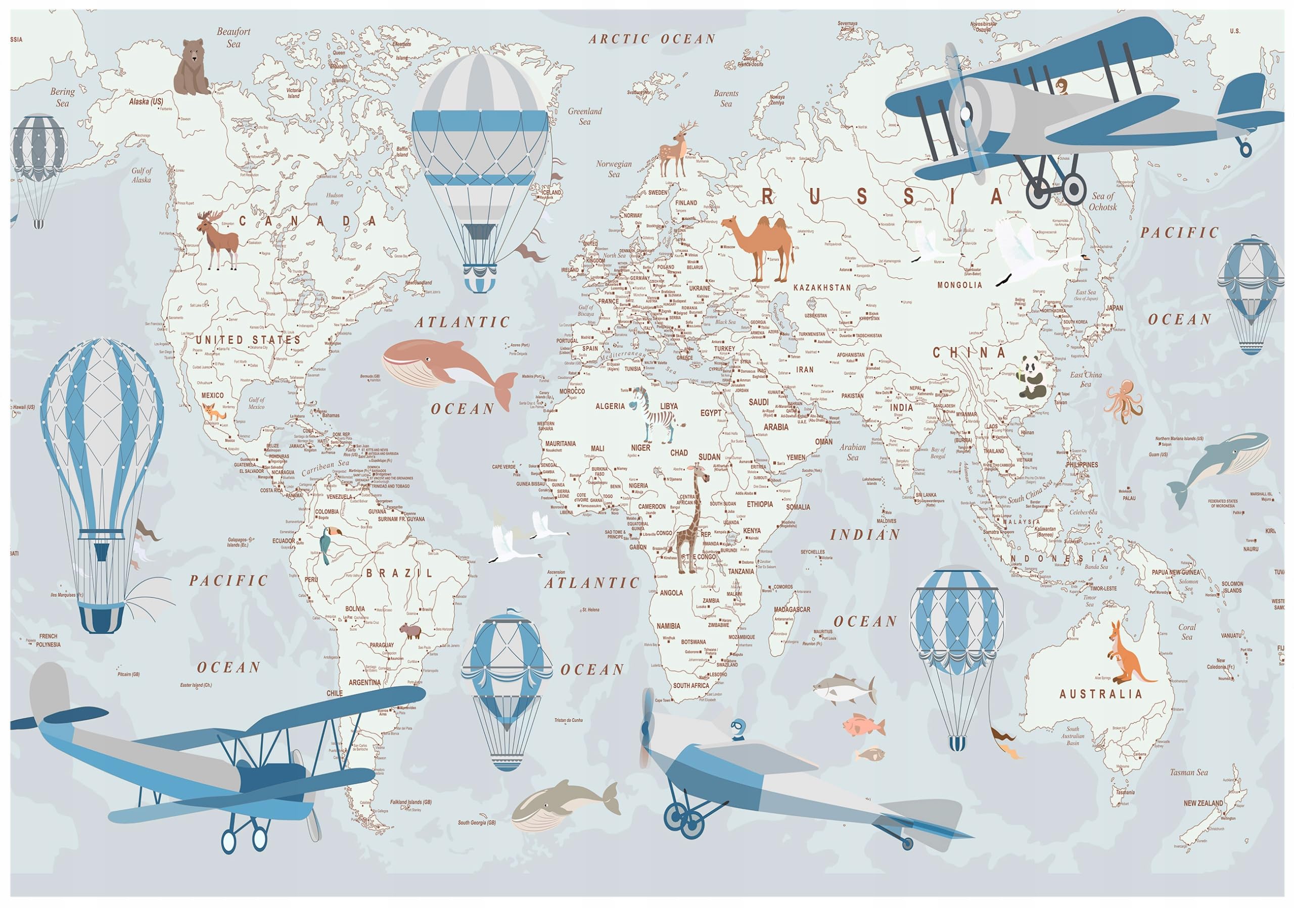 WallArena Winylowa fototapeta strukturalna mapa świata 368 x 254 cm