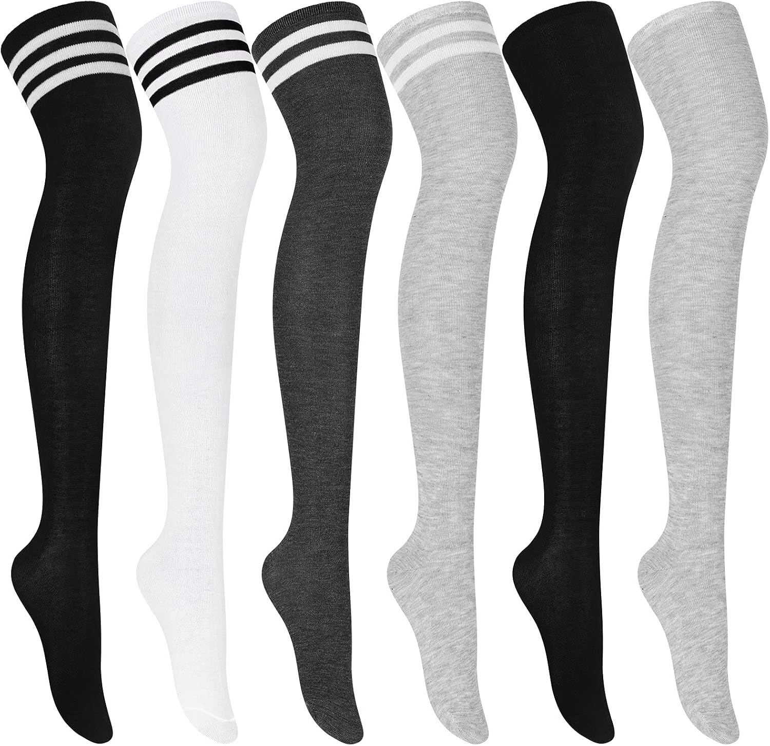 Aneco 6 Pairs Knee Highs Socks Over Knee Thigh Socks Women Long Socks for Daily Wear, Cosplay