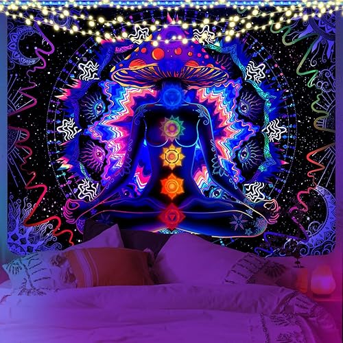 Miniatura 2 de MAMHSABC Tapiz de luz negra de chakras y colgante de pared de siete chakras para decoración del hogar, dormitorio, sala de estar, decoración de