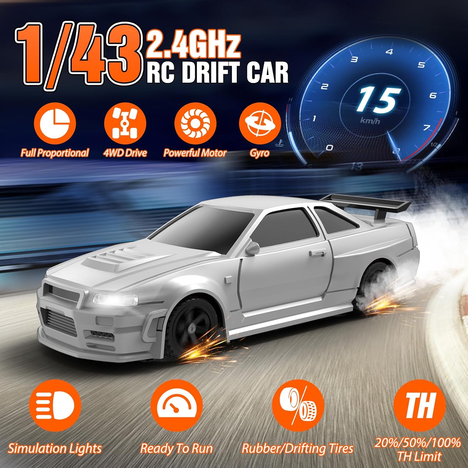 RC Drift car, 1/43 Mini Rc Drift car with Gyroscope, 2.4GHz Full Proportional Remote control Cars, 4WD High Speed Racing with Lights, Racing Tires, Model Cars Gift for Adults, Kids, Boys, Girls