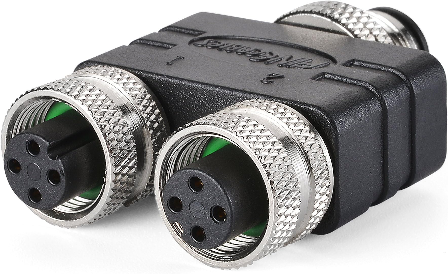 2 Way Multiport M12 Connector (Male Plug to 2 x Female Receptacles), Y Splitter, 4 Pins