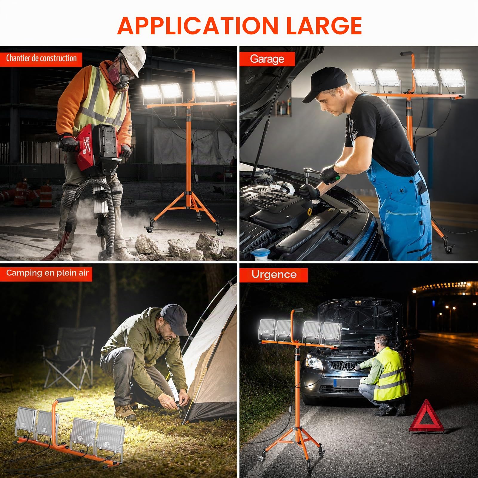 EMART Projecteur Chantier LED sur Trépied 280W 28000LM Lampes avec Roulette | Réglable, Lampes de Travail avec Câble de 5M, Étanche IP66 Lampe Chantier Projecteur sur Pied pour Ateliers et Chantiers