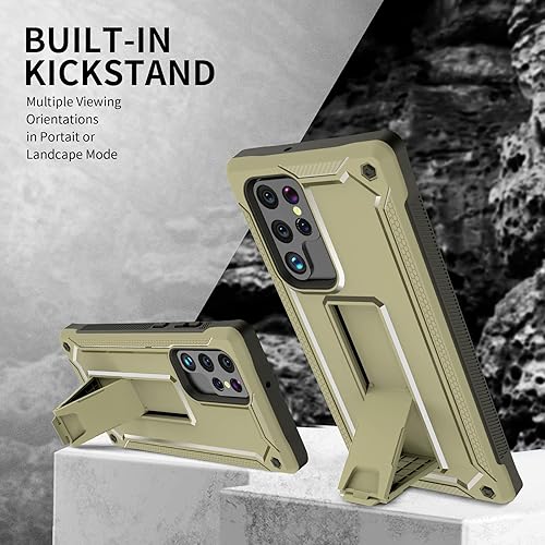 Miniatura 5 de URBANITE Funda para Samsung Galaxy S22 Ultra 5G, grado militar, resistente, a prueba de golpes, función atril integrada (verde militar)