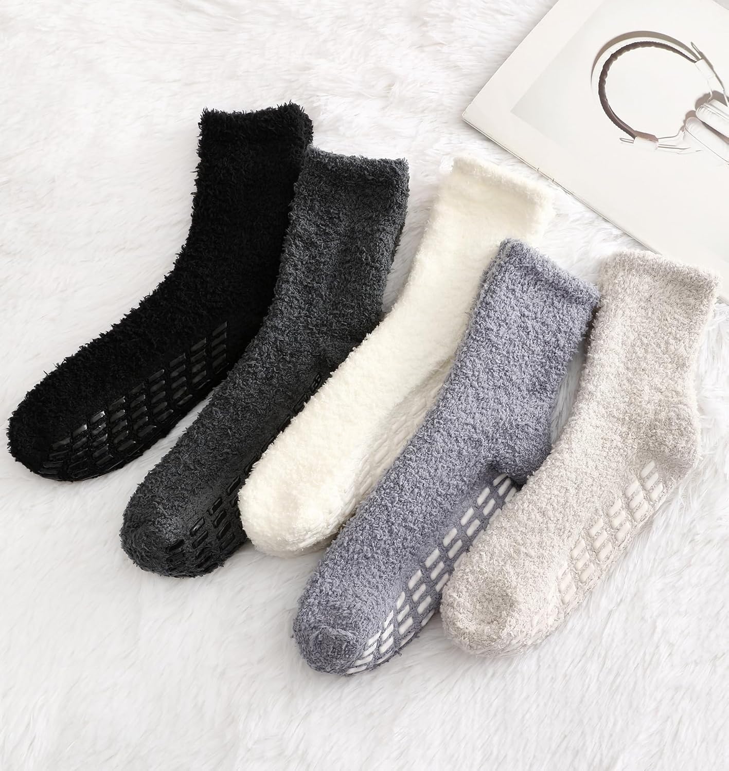 Bevigorio Non Slip Slipper Socks for Women Hospital Fuzzy Socks with Grips Cozy Grippy Winter Warm Gifts - Image 7