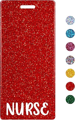Plifal Insignia de enfermera portatarjetas para enfermera, accesorios de enfermería, color rojo, con purpurina, identificación vertical, etiquetas