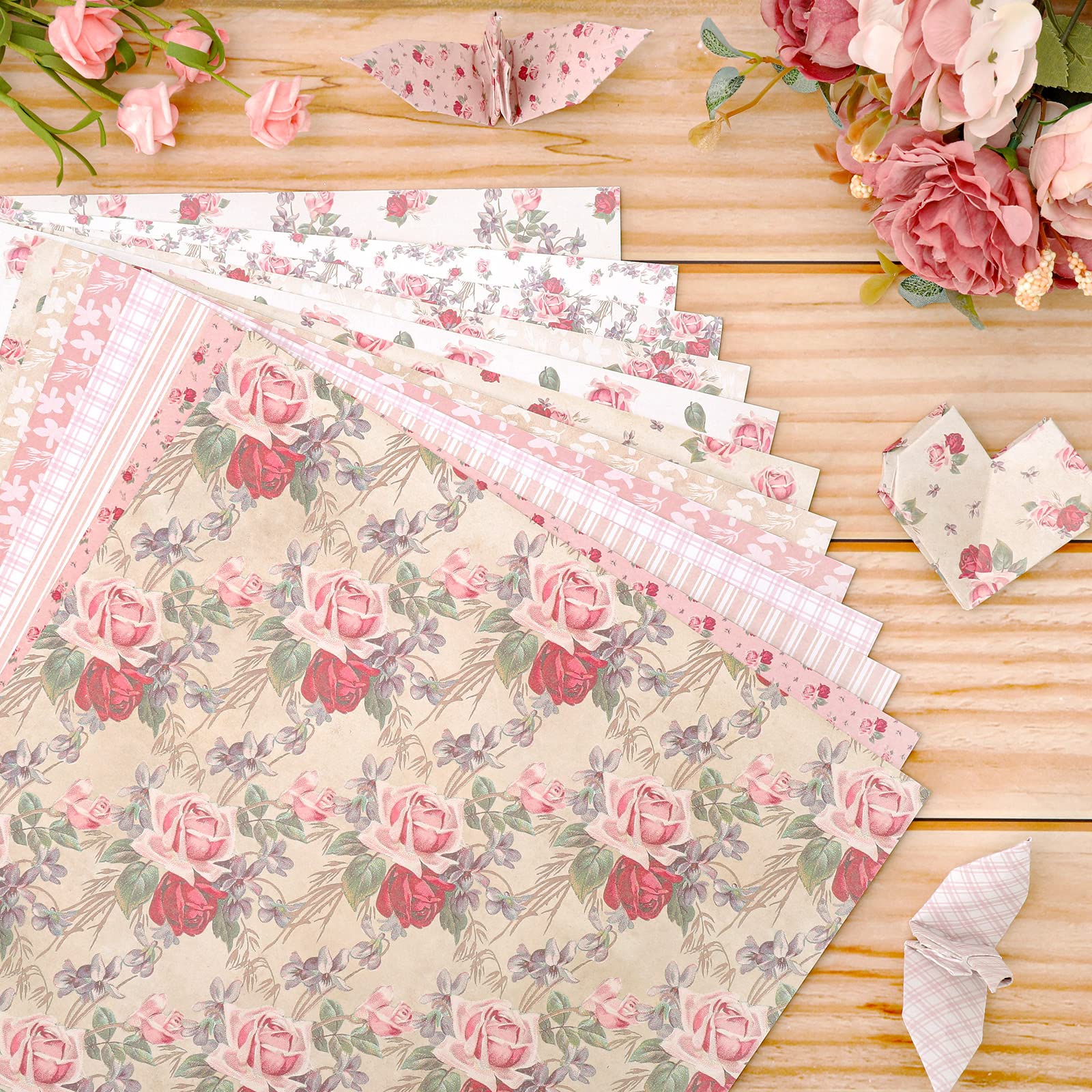 Papier à Motifs Floraux Et Chevaliers - Lot 24 Feuilles Scrapbooking 30.5x30.5cm Double Face