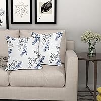 Vista 3 de Juego de 2 fundas de almohada azules y blancas de 18 x 18 pulgadas, fundas de almohada decorativas de hojas grises y grises, fundas de almohada