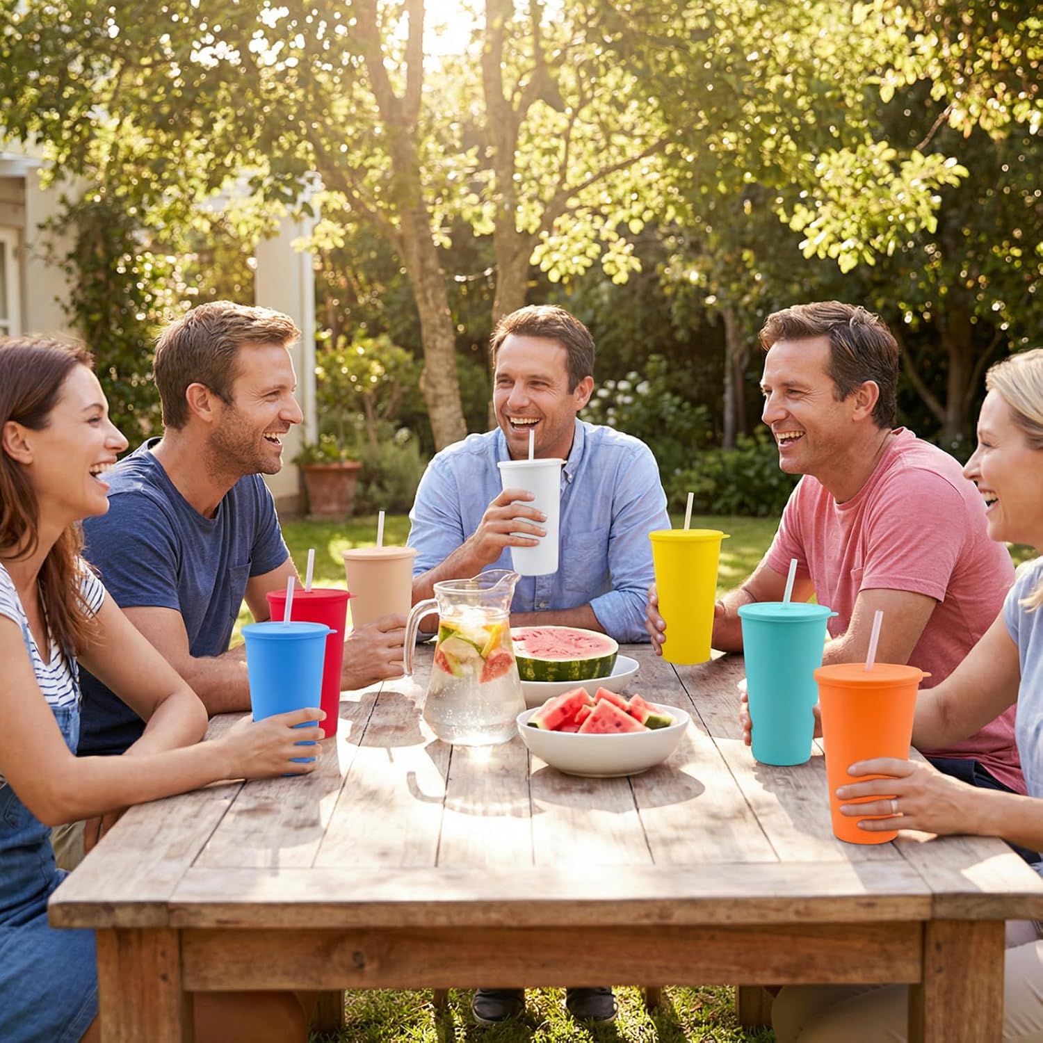 32 oz Cups with Lids and Straws Bulk, Reusable Cup with Lid and Straw, Iced Tea Coffee Mug set of 8 for Home Travel Parties - Image 4