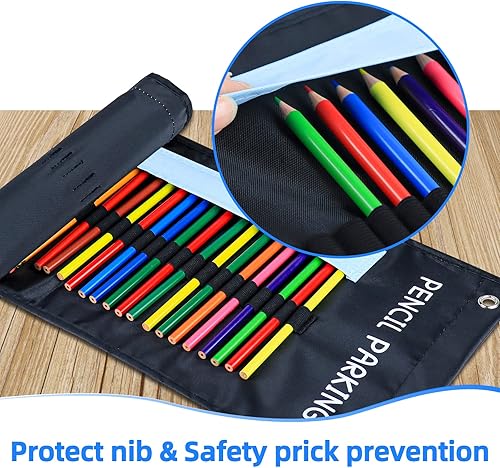 Miniatura 3 de Paquete de 2 lápices de estacionamiento para aula, portalápices para organizador de escritorio, estuche enrollable con 72 ranuras, dispensador de