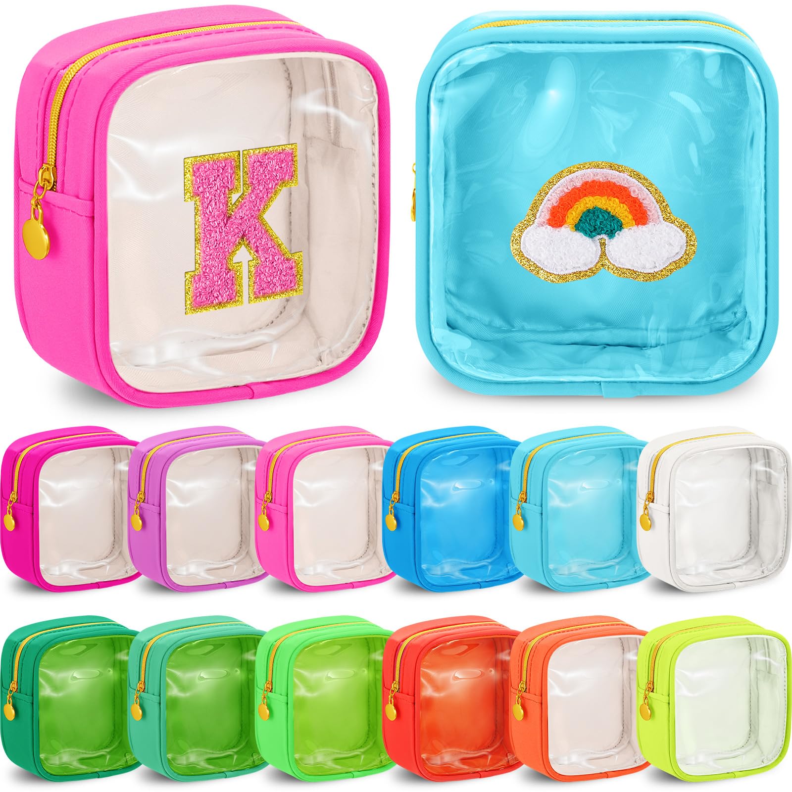 Kacctyen 12 Pcs Mini Makeup Bag Nylon Small Pouch for Purse Mini Square Nylon Pouch with Zipper Small Cosmetic Travel Makeup Bag Purse Organizer for