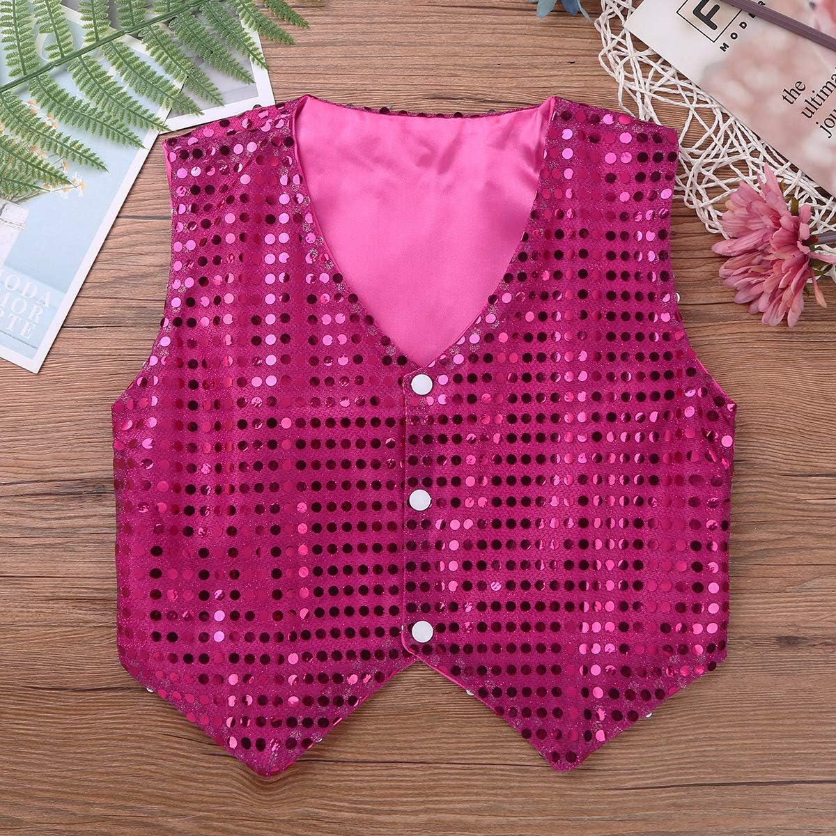 iiniim Kids Sequin Vest V Neck Sparkly Performance Waistcoat