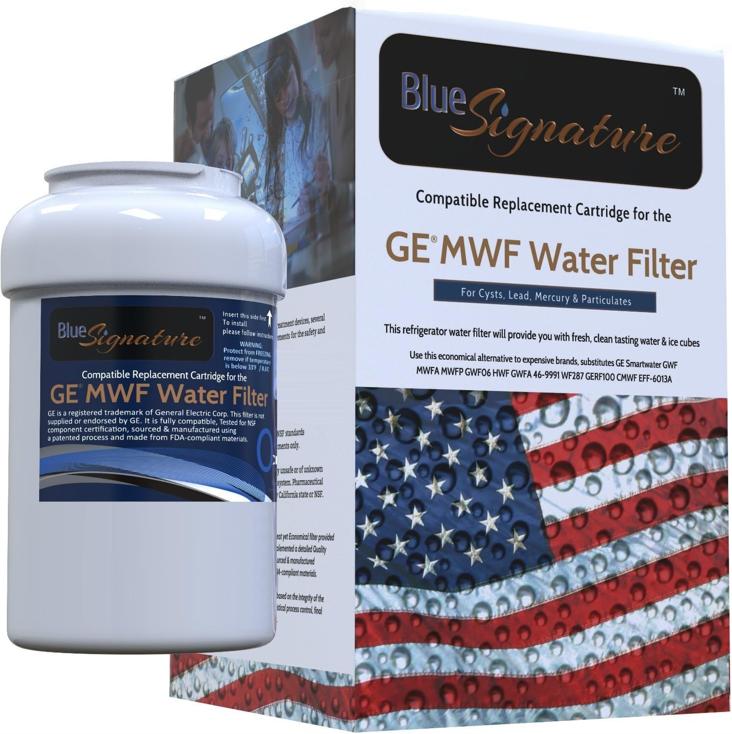 Blue Signature Refrigerator Filter compatible for GE MWF water filter replacement