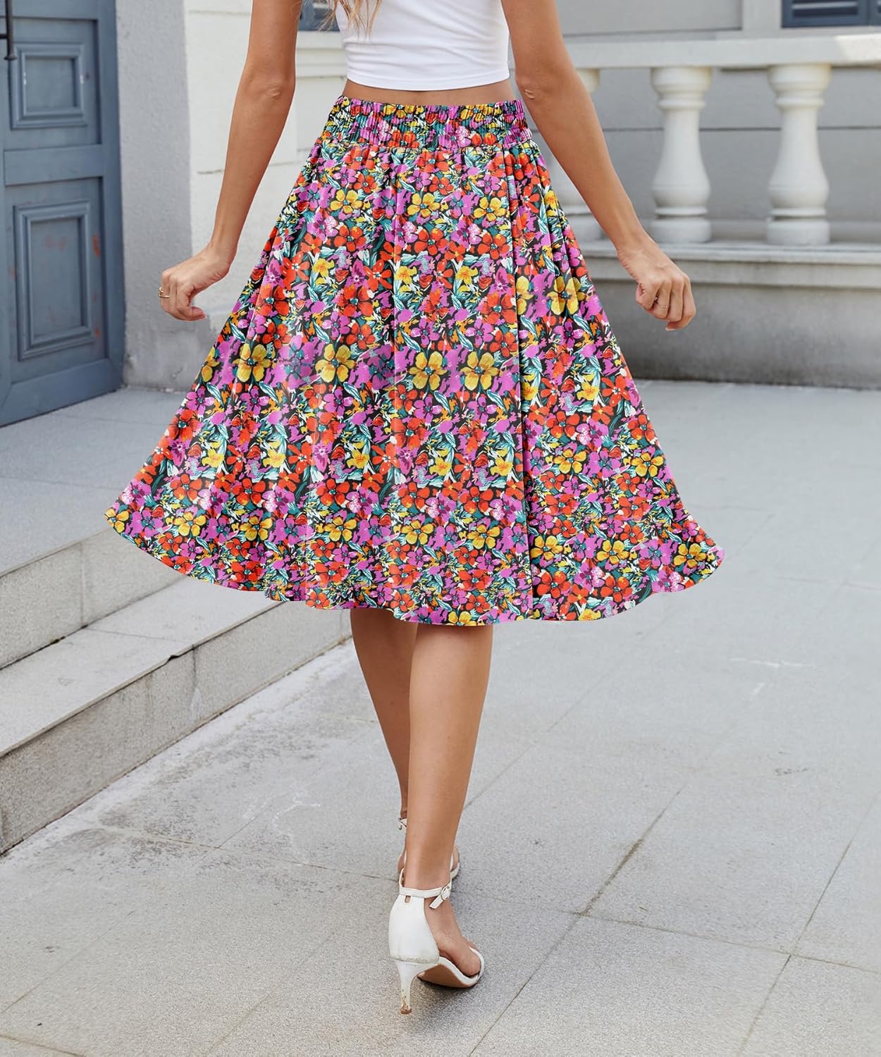 KUOTAI Women's Flowy Skirt Midi Length High Waist A-Line Skirts with Pockets Flared Below The Knee Skirts - Image 4