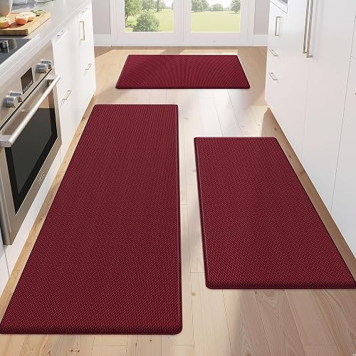 KitchenClouds Kitchen Mats 3PCS Cushioned Anti-Fatigue (Red)