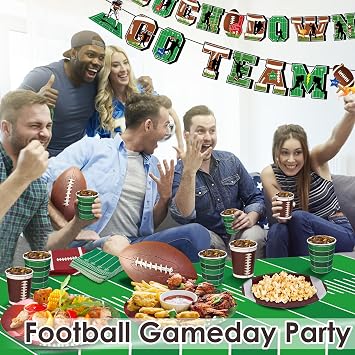 Football Party Supplies Kit for 24 Guests - football party decorations Includes Football Plates Napkins Tablecloth Cups Banner - for Football Birthday Game Day Tailgate Party Decorations