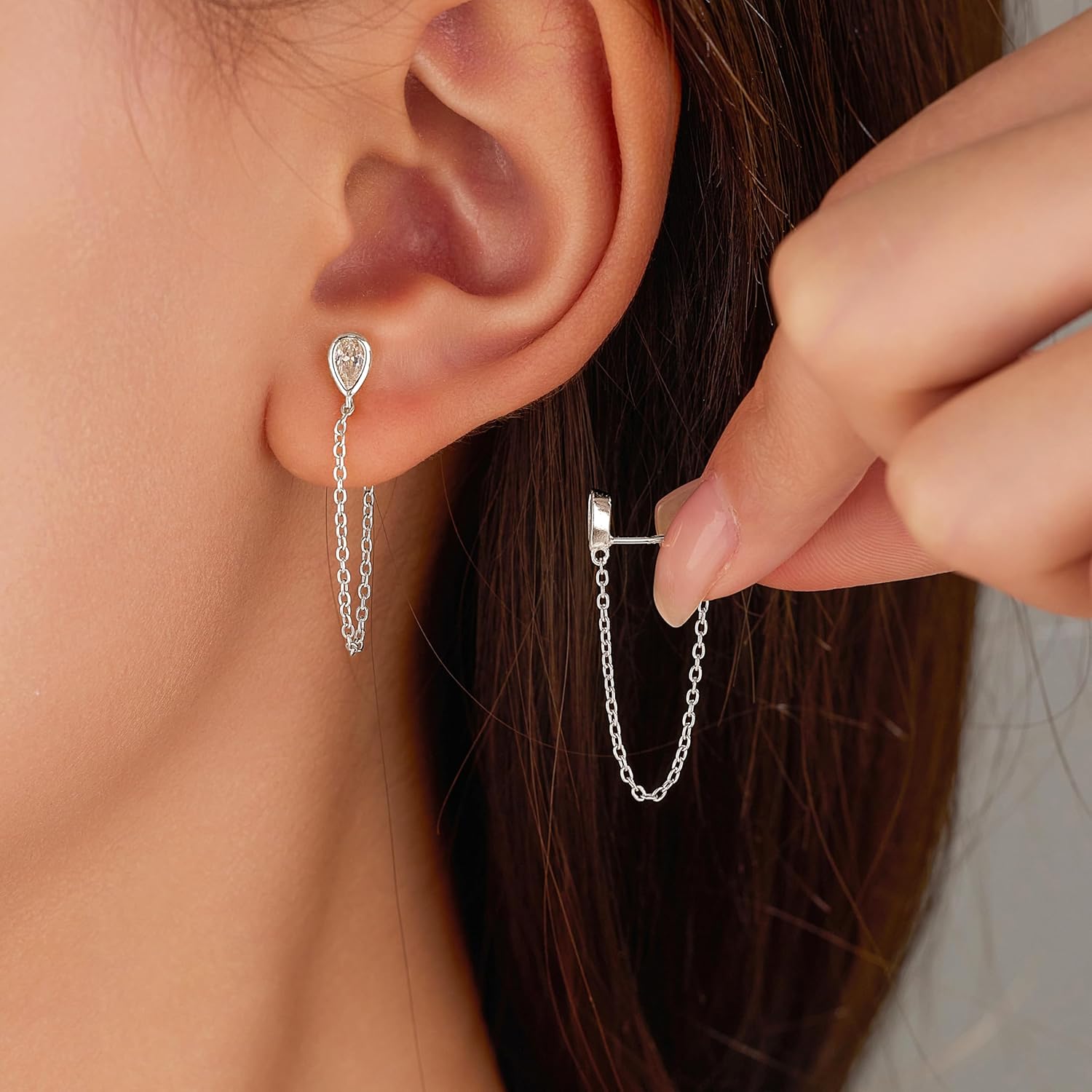 CZ Moon Cross Chain Studs Earrings for Women,925 Sterling Silver Love Heart Teardrop Chain Dangle Earrings to Daughter 14K Gold Plated Minimalist Bar Dangle Earrings Easter Mother's Day Jewelry Gifts
