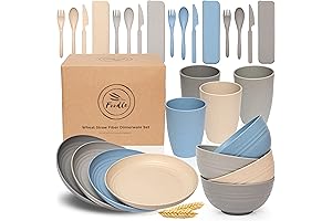 FOODLE 28 Piece Lightweight & Unbreakable Wheat Straw Dinnerware Set