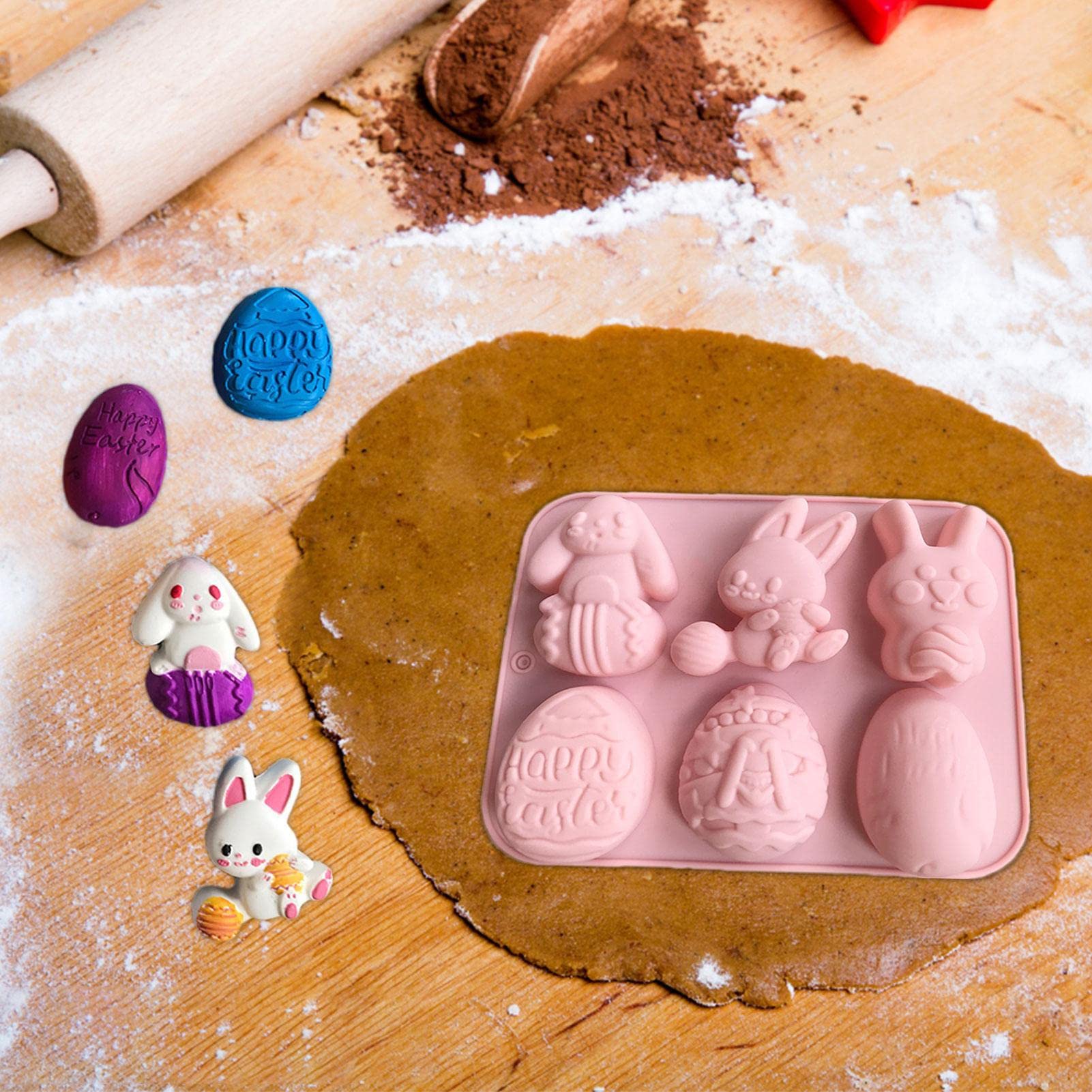 2 Stampini Silicone Per Pasqua - Forme Uova, Conigli, Anatre Per Cioccolato, Ghiaccio, Dolci - Foto 3