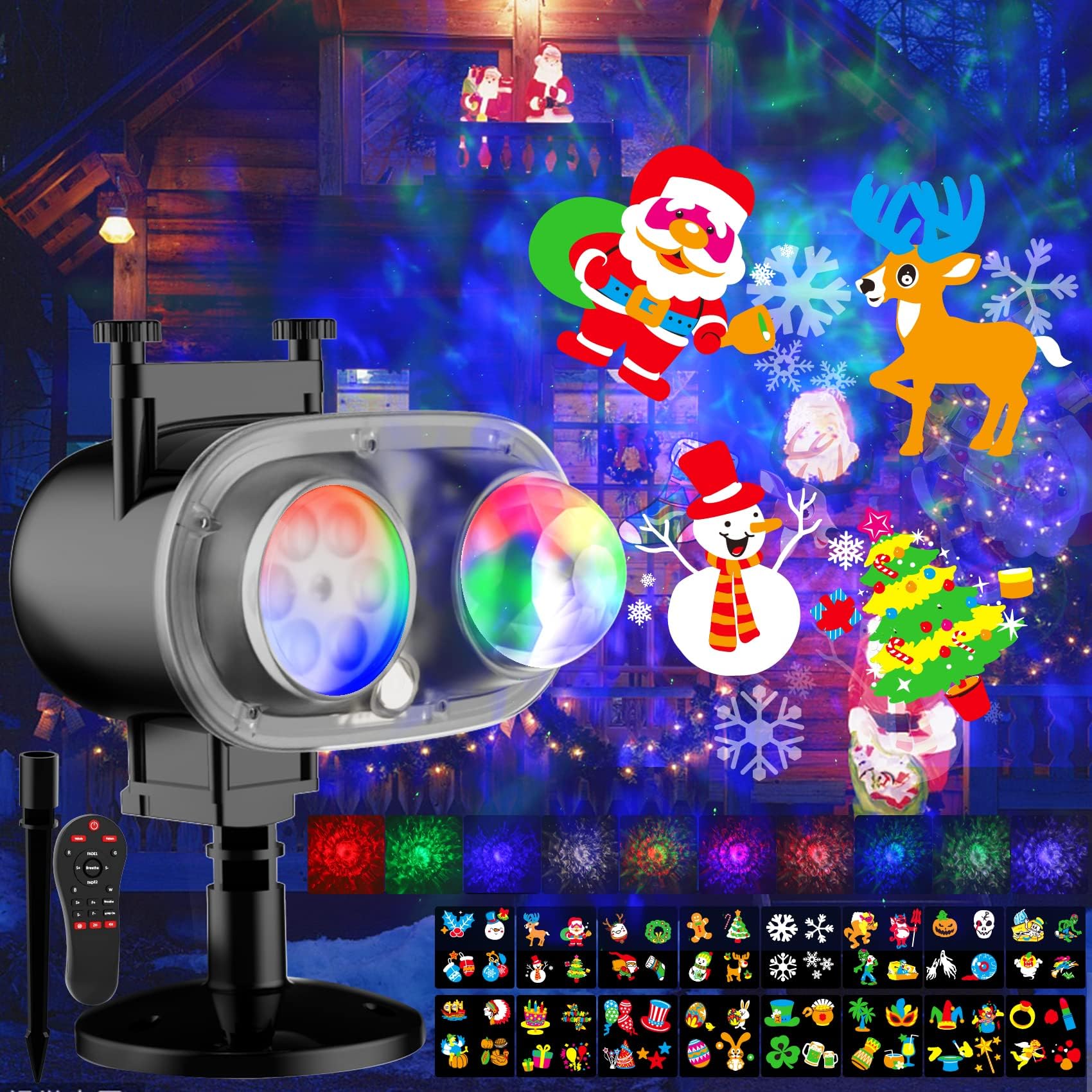 Projektor Weihnachten, Weihnachten Halloween or Lichter Outdoor 3D Welle & 16 Muster Wasserdicht or for Indoor Halloween Urlaub(Ripple Without Laser)