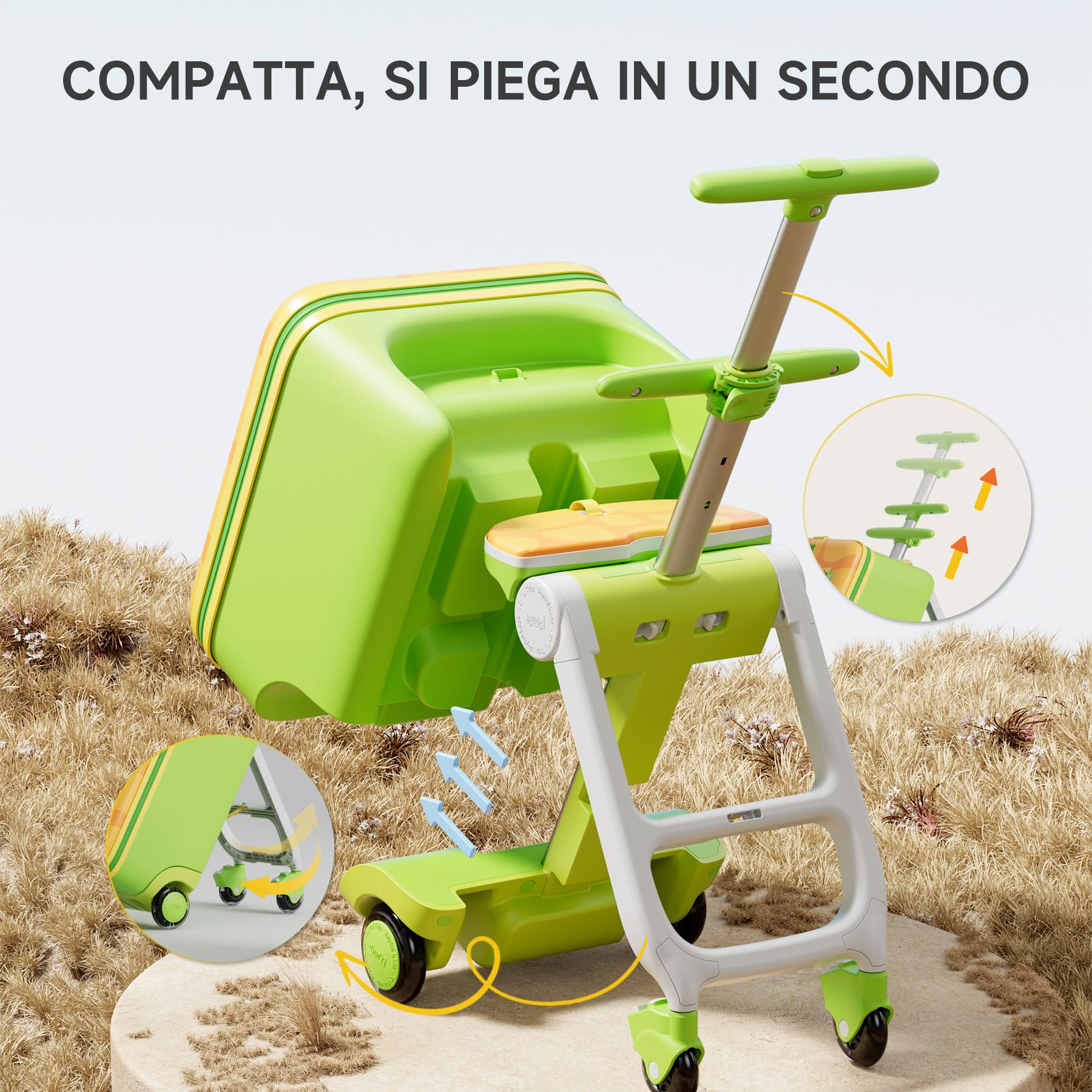Jovikids Valigia Cavalcabile per Bambini, 38L Trolley Bagaglio a mano, Bambini dai 3 anni in su, Ruote universali, braccioli per bambini, 30 * 38.6 * 56.9cm (green)