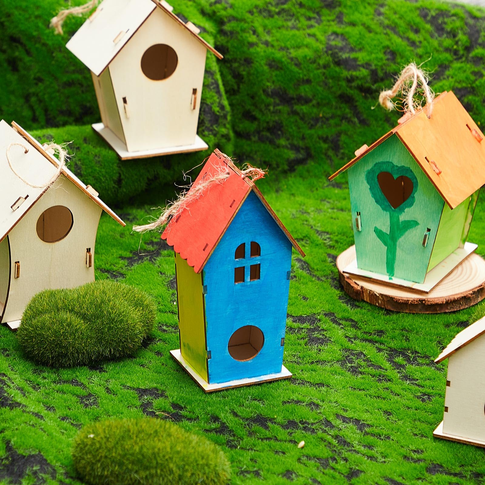 Juexica 15 casas de pájaros de madera de 4 pulgadas, casas de pájaros de madera sin terminar, kits de artes y manualidades de primavera, casas de pájaros de madera para niños a granel para que los
