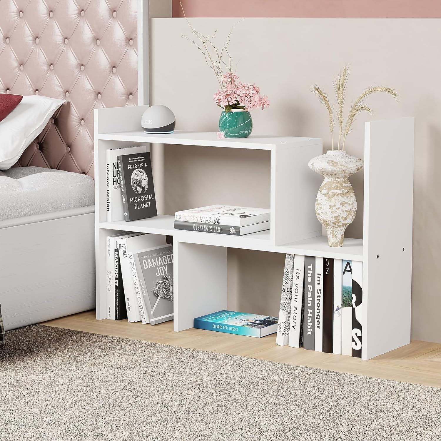 Furniture Café Modern White Wooden Bookshelf – Multi-Tier Bedside Storage Rack & Organizer for Books, Décor & Essentials-image-48
