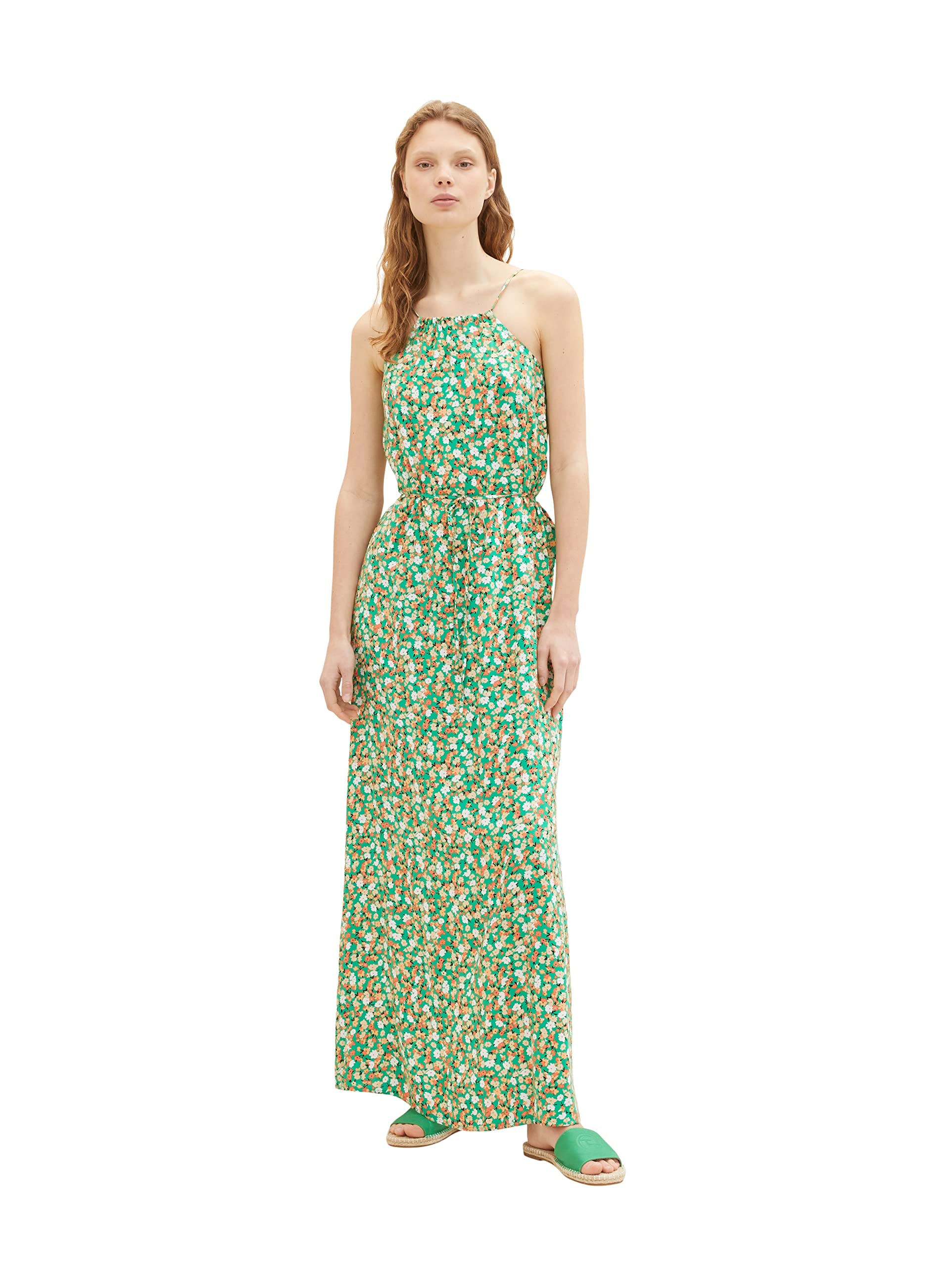 TOM TAILOR Denim Women's Maxi Dress with Tie Belt, 31953 - Green Flower Print, XS