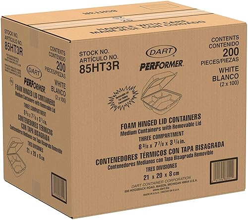 Miniatura 3 de Dart 85HT3R - Contenedor de espuma, tapa abatible, 3-comp, 8 3/8 X 7 7/8 X 3 1/4 (Caja de 200 unidades)
