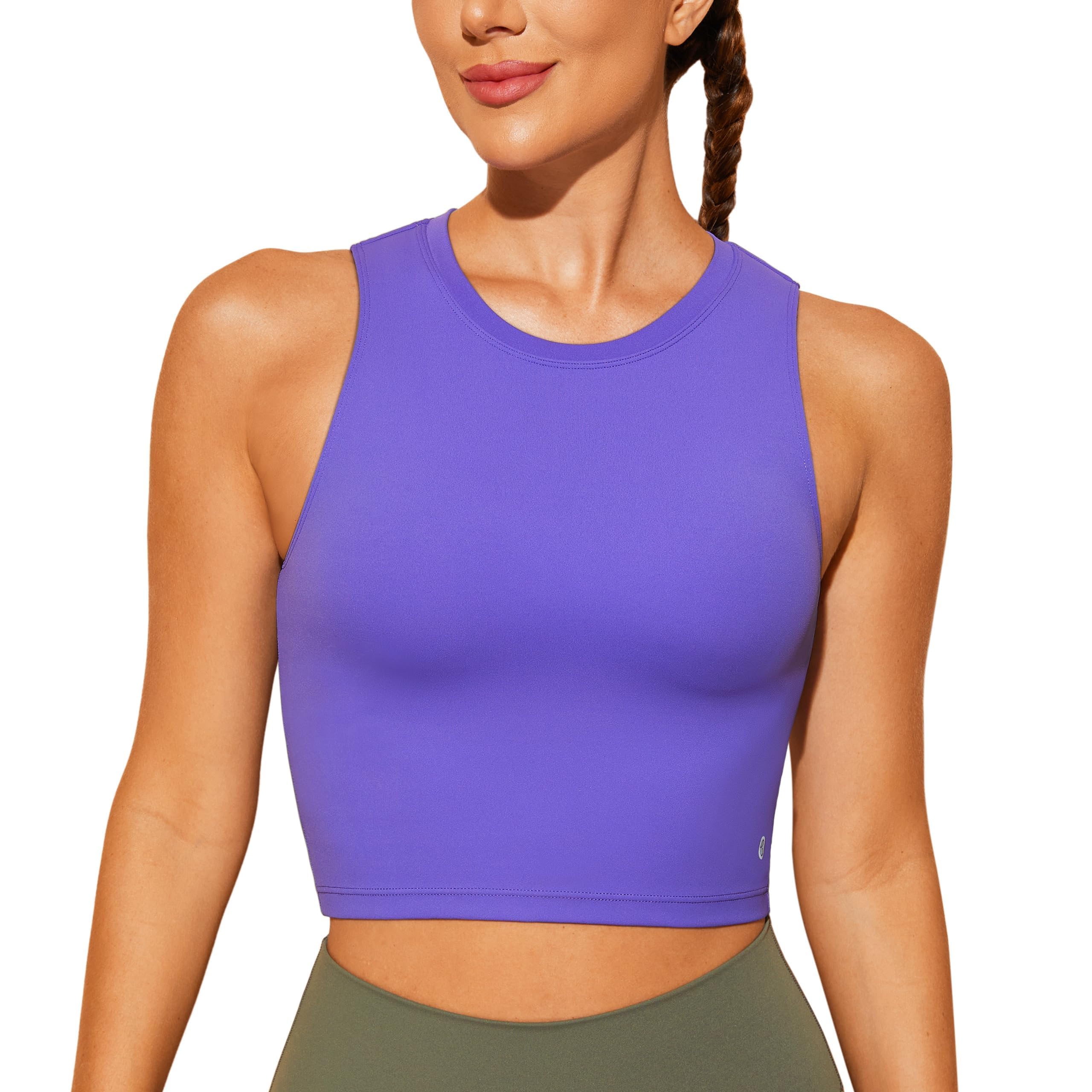 BAYDI Sports Bra Removable Padded Crop Tops High Neck Tank Tops with Built in Bra Longline Yoga Workout Top