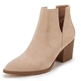Womens Pointed Toe Stacked Mid Heel Ankle Boots V Cut Back Zipper Faux Leather Booties
