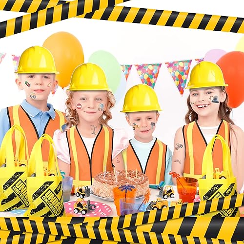 Miniatura 4 de 58 piezas de suministros de fiesta de cumpleaños de construcción, incluye 12 sombreros, 12 chalecos, 12 bolsas de mano, 12 mini camiones de juguete