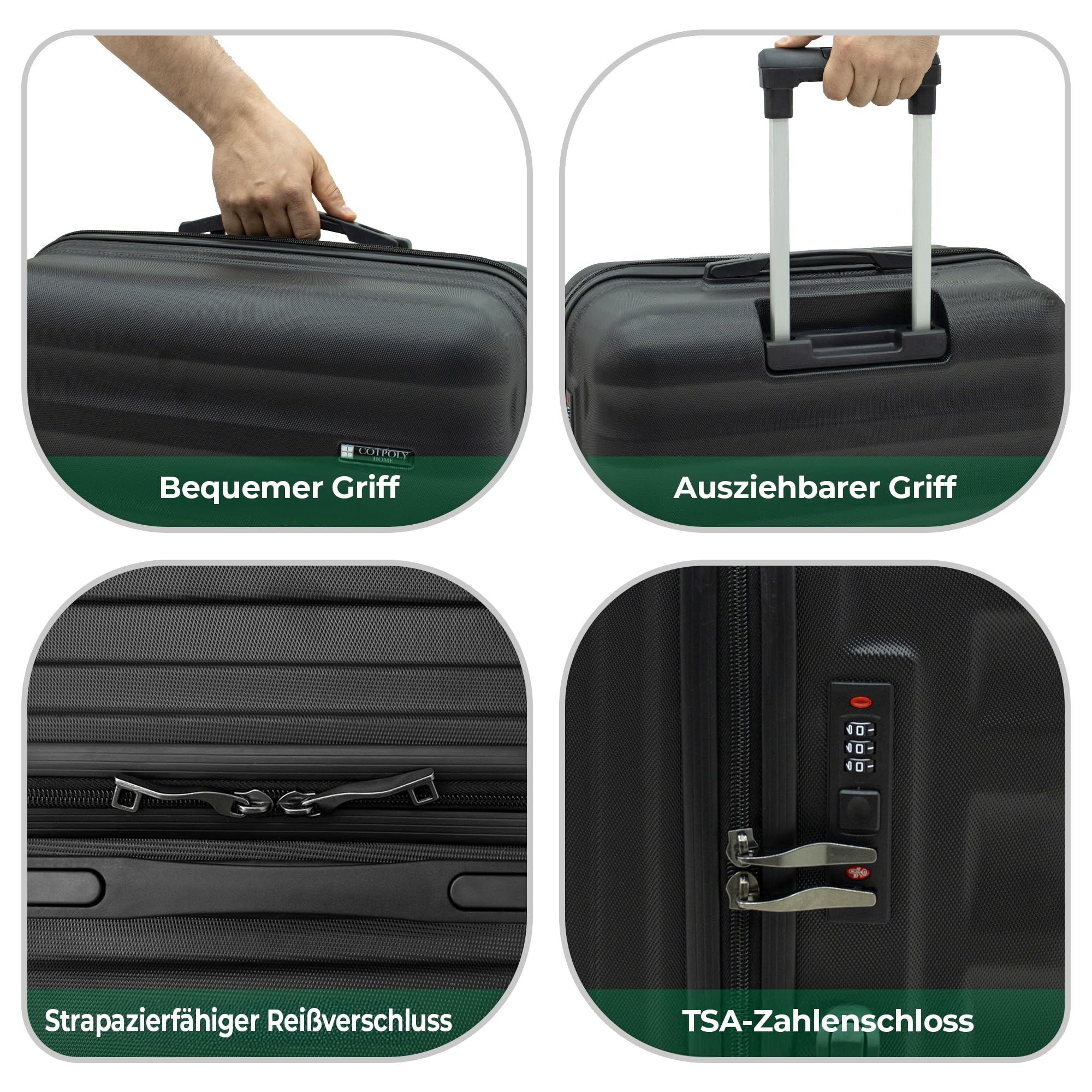 BABIL Hartschalen Koffer & Kofferset Handgepäck, Mittel & Groß, ABS Reisegepäck mit 4 Rollen 360° Spinner, Zahlenschloss, Leicht & Robust (Anthracite, 3er Set)