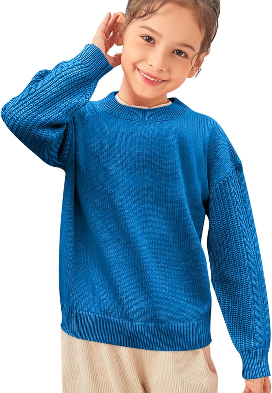 Girls Sweaters Crewneck Long Sleeve Kids Sweater Fall Winter Chunky Knit Pullover Jumper 5-14 - Image 5