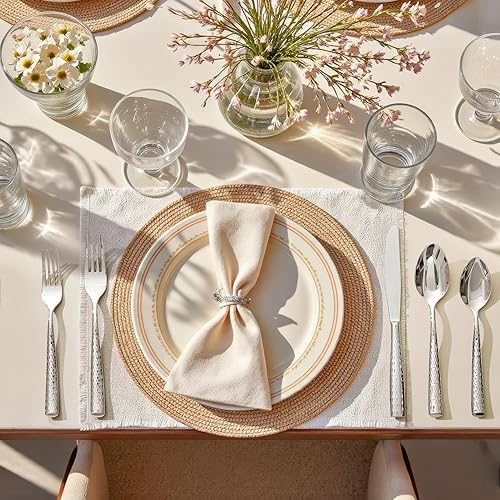 Miniatura 8 de Juego de cubiertos de plata martillada KINGSTONE, juego de 40 piezas para 8, juego de cubiertos de acero inoxidable 18/10 de alta resistencia, juego