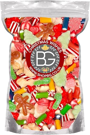 BG Christmas Wishes Pick & Mix Sweets - Retro Xmas Candy Sweeties Christmas Pick n Mix Jelly, Gummy, Fizzy Santa Xmas Assortment, 800g Gift Pouch