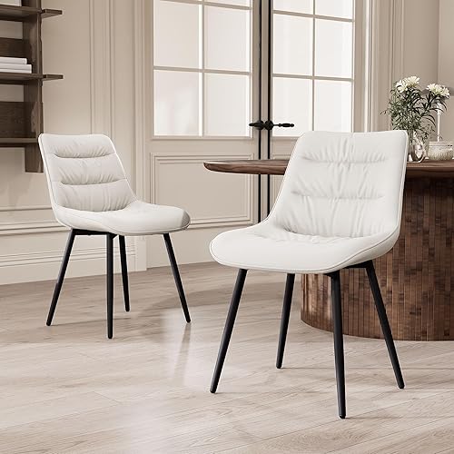 Kidol & Shellder Juego de 2 sillas de comedor, modernas sillas laterales tapizadas de piel sintética con respaldo cómodo, silla sin brazos de Silla