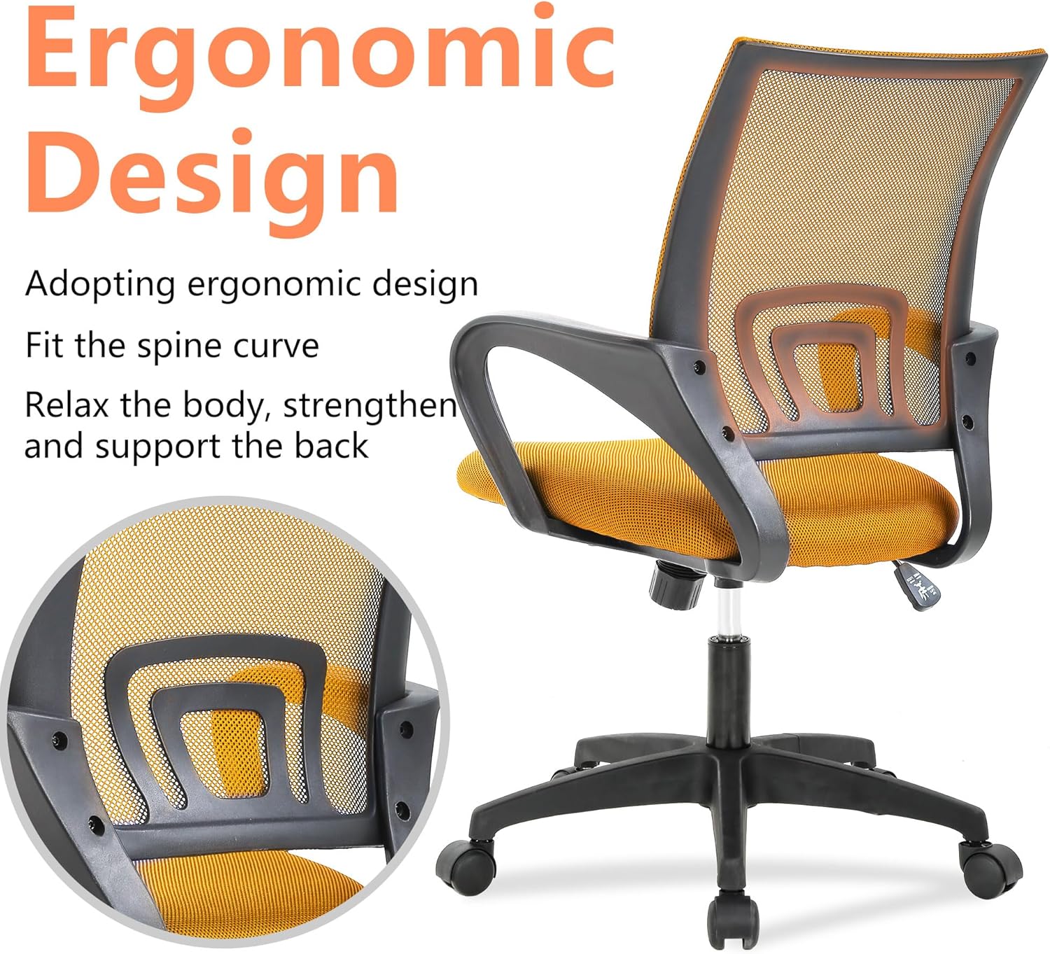 Home Office Chair Ergonomic Desk Chair Mesh Computer Chair with Lumbar Support Armrest Executive Rolling Swivel Adjustable Mid Back Task Chair for Women Adults,Orange - Image 7