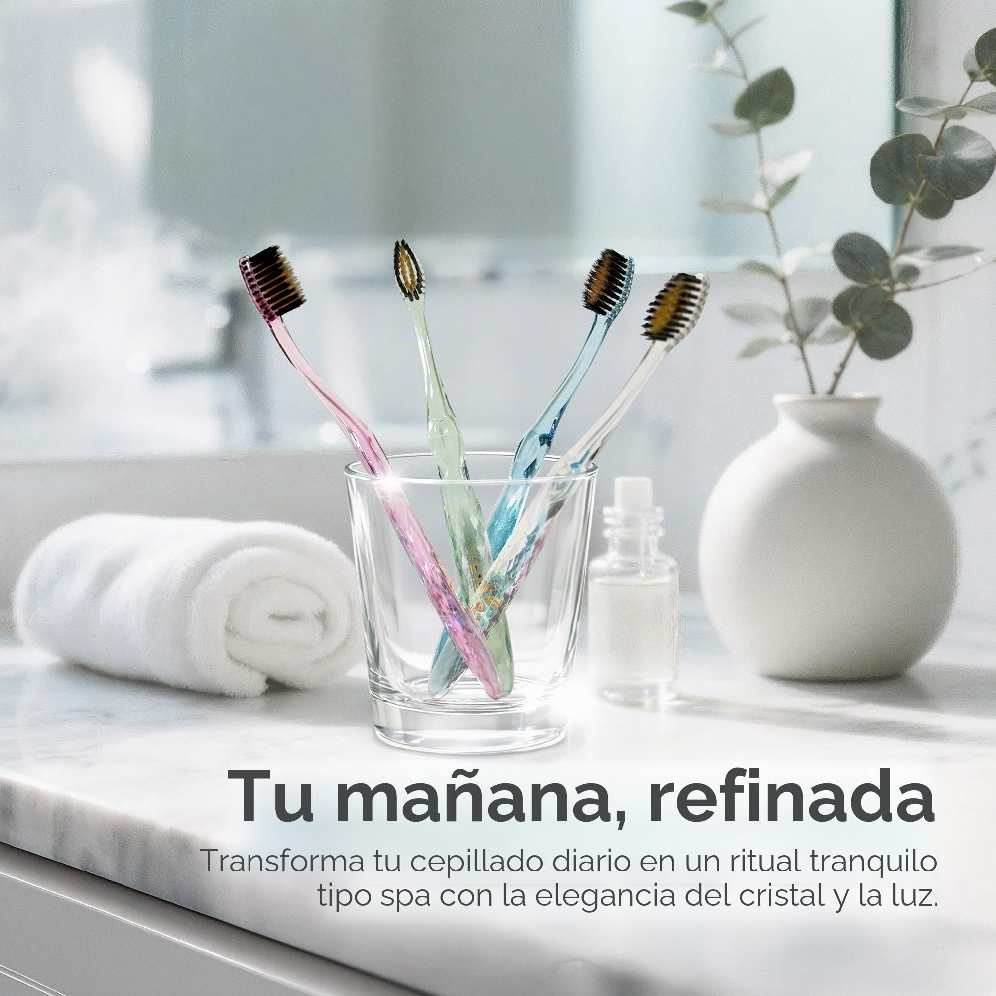 Nano-b Rainbow Pack de 12 cepillos de dientes manuales antibacterianos Carbón de bambú y dorado