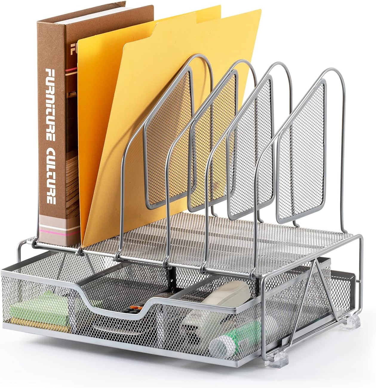 Beiz Office Desk Organizers and Accessories with Drawer, 5 Upright Slots File Folder Storage Desktop Organizer, Mesh Desk Supplies Organization Rack for Office Home Workspace College Dorm School Black : Clothing, Shoes & Jewelry