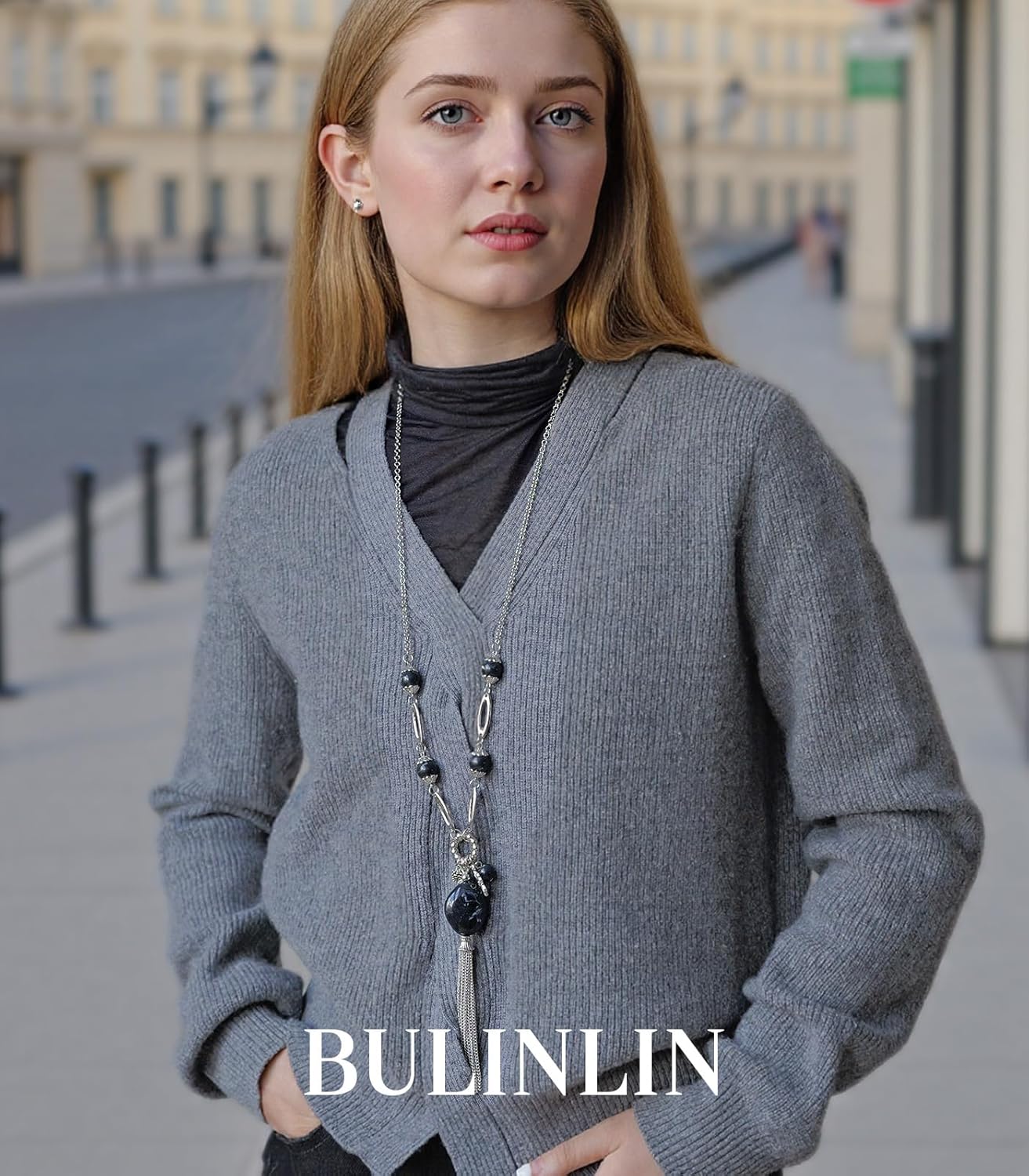 BULINLIN Long Chunky Pendant Necklaces for Women Silver Tassel Sweater Chain with Beaded Pendant Birthday Gifts for Mom Fashion Costume Jewelry - Image 3