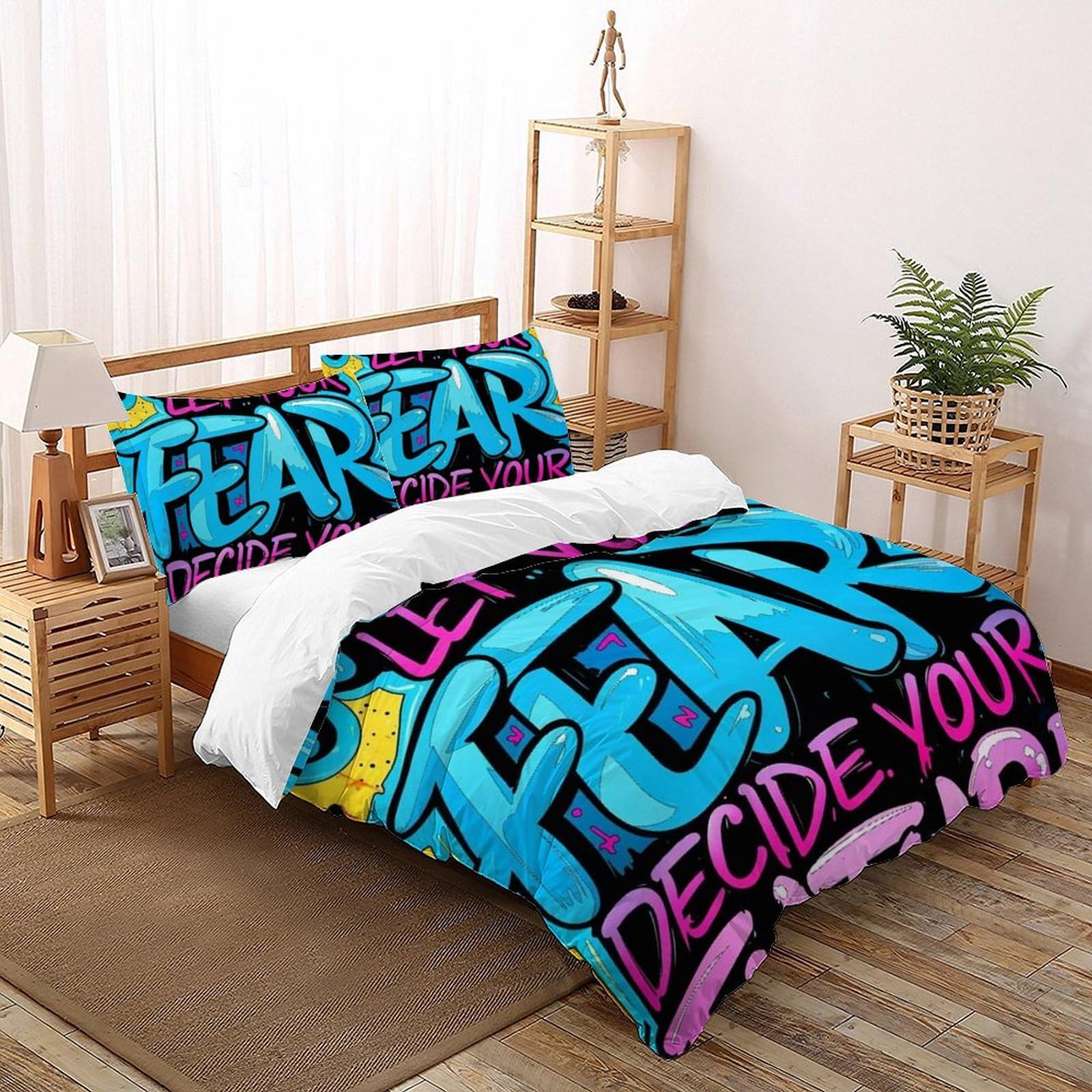 Parure de lit enfant graffiti 3 pièces en microfibre respirante de 260x220cm