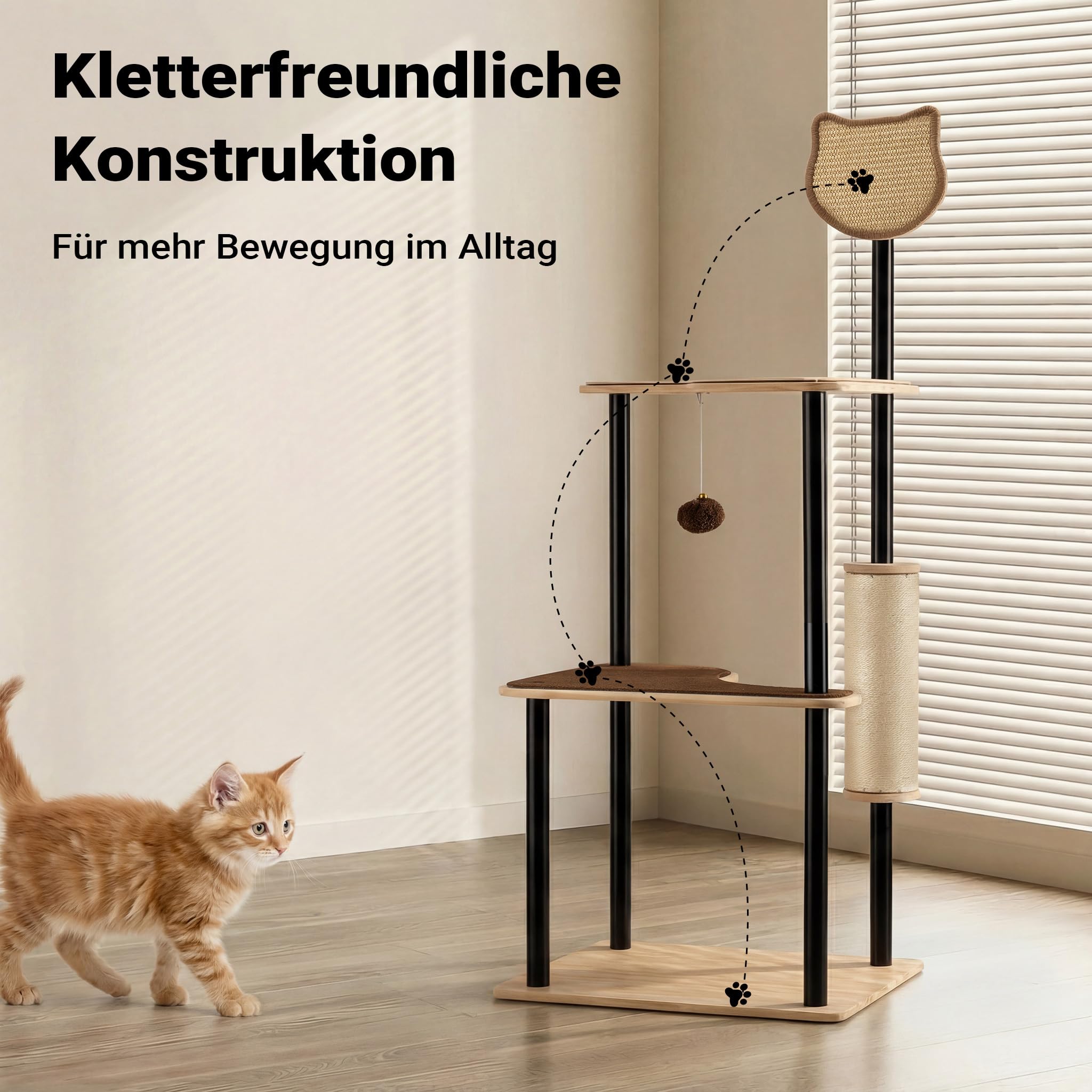 Fudajo Kratzbaum aus Metall 48 x 40 x 120 cm mit Sisal, Kratzmöbel mit Kratzbrett, Katzenbaum mit großer Liegefläche und modernem Design