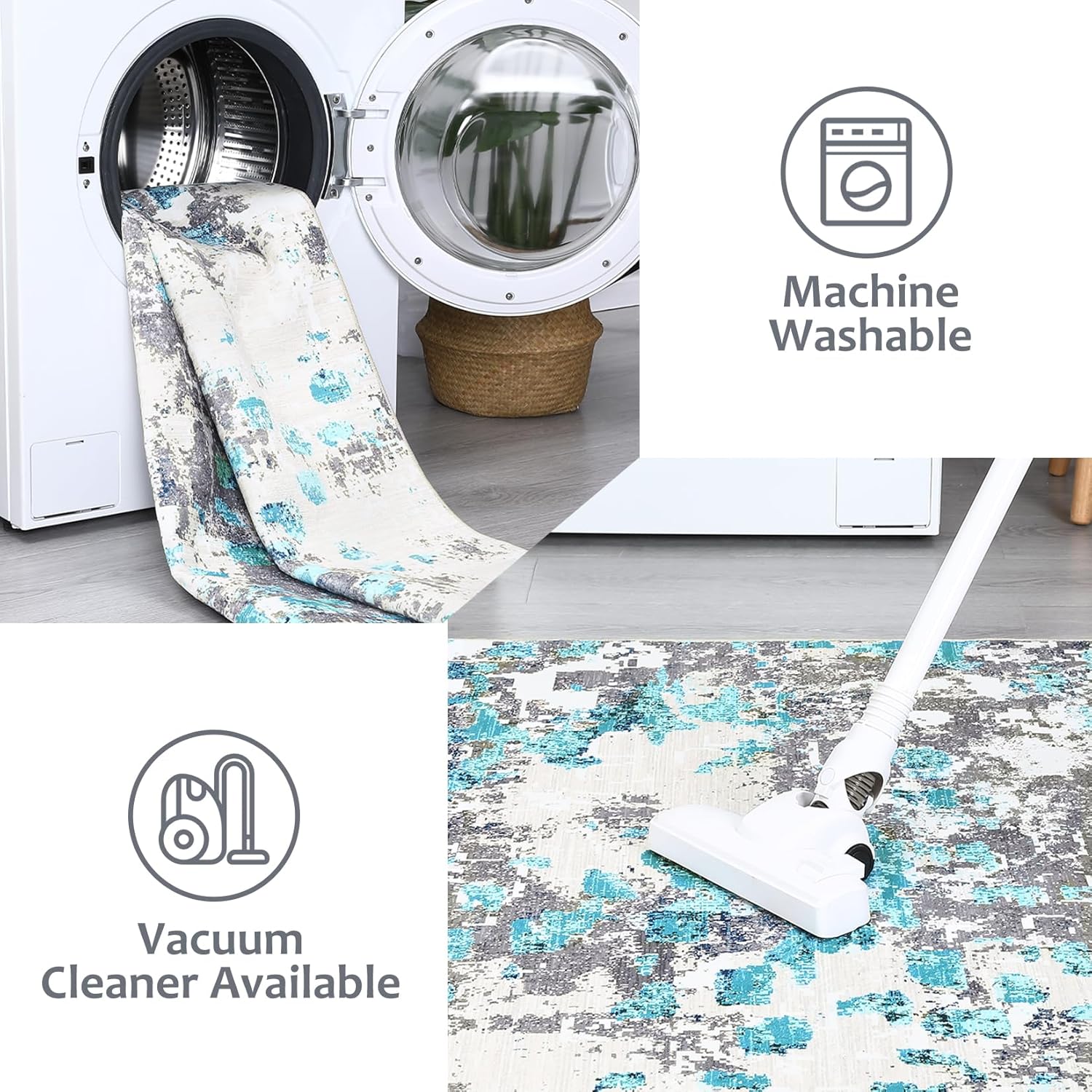 Zacoo Modern Runner Rugs for Hallway 2x6 Bathroom Rugs Artistic Abstract Rug Small Rug Kitchen Rugs Non Slip Washable Rugs Low Pile Rugs for Entryway Bedroom Laundry, 2'x6' Blue/Grey