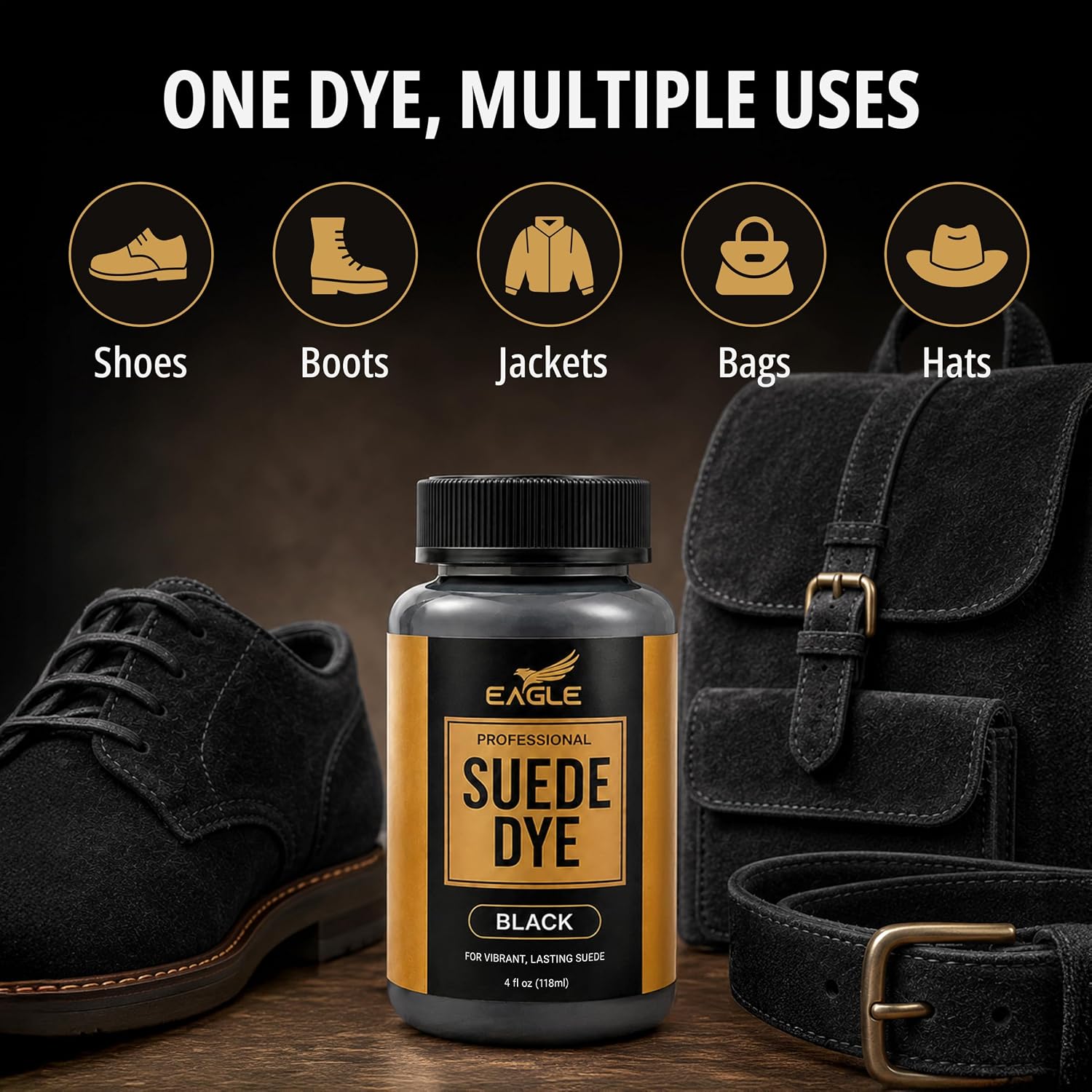 Black Suede Dye for Shoes, Boots, & Accessories – Permanent Suede Color Restorer with Built-in Applicator – Shoe Dye for Touch-Ups, Customization & Repairs – 3 fl oz