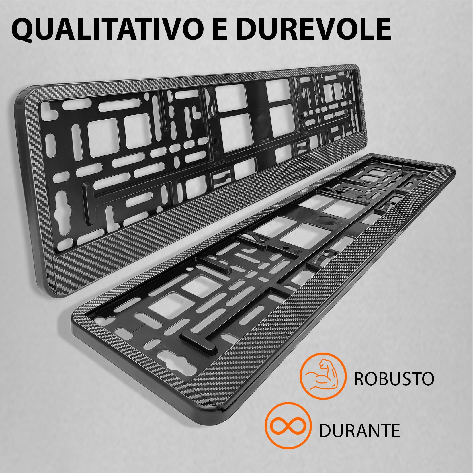 Portatarga Auto - Supporto Targa - [semplice, durevole e sicuro] - 8 viti - 520x110 mm - Carbonio effetto - Porta Targa - adatto a qualsiasi auto - per targhe italiane omologate - Fissaggio per Targa