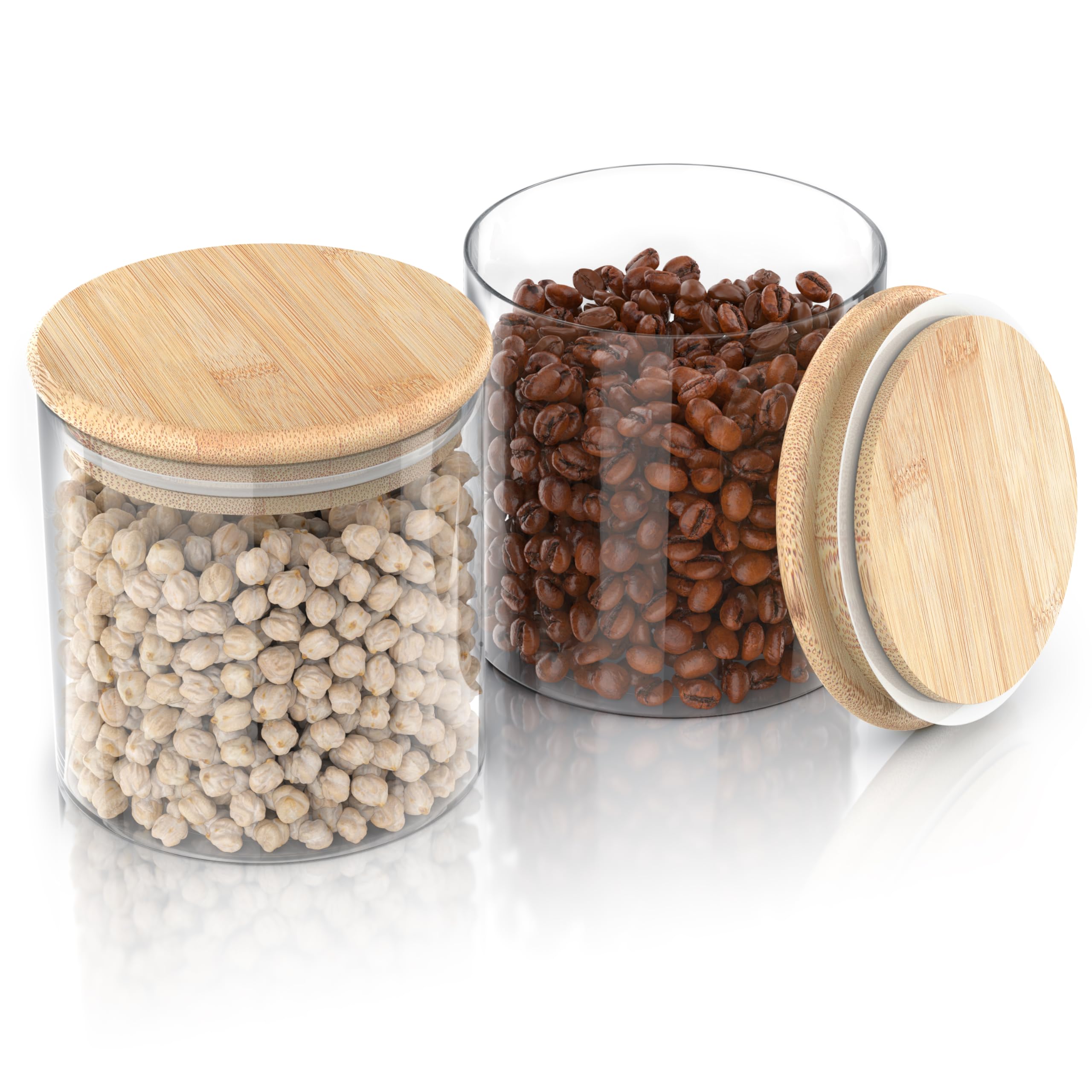 Arendo - Vorratsgläser mit Deckel - 10er Set - Behälter aus Glas – hitzebeständig – Vorratsdosen mit Bambusdeckel - luftdicht - für Müsli Zucker Mehl Kaffee Reis