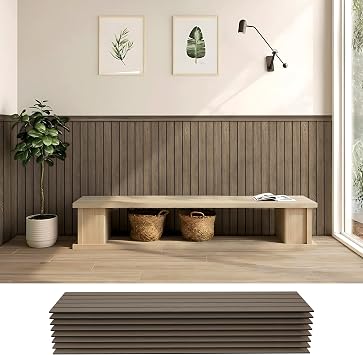 PS Wainscoting Wall Panel Kit, 8PCS 38.7 x 9.65 Decorative Wall Panels, Paintable Waterproof PS Panels for Living Room, Dining Room & Hallway Easy DIY, Covers 20.7 Sq.FtDark Wood