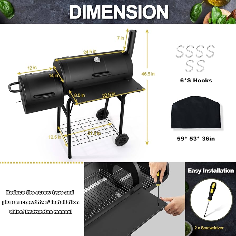 Grill With 2 Grilling Racks, Joyfair 14 Inch Small Portable BBQ Grill Locking Lid Outdoor Camping Patio Backyard Barbecue Tabletop Cooking Enamel Coated Du