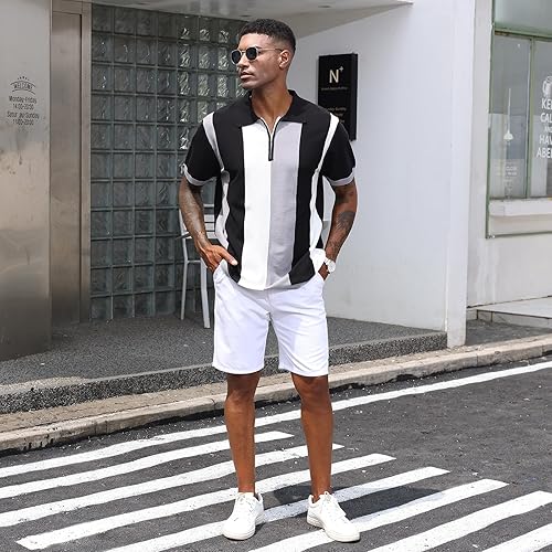 Miniatura 2 de Camisas polo de moda para hombre, camisas de punto vintage a rayas, camisas de golf casuales ajustadas